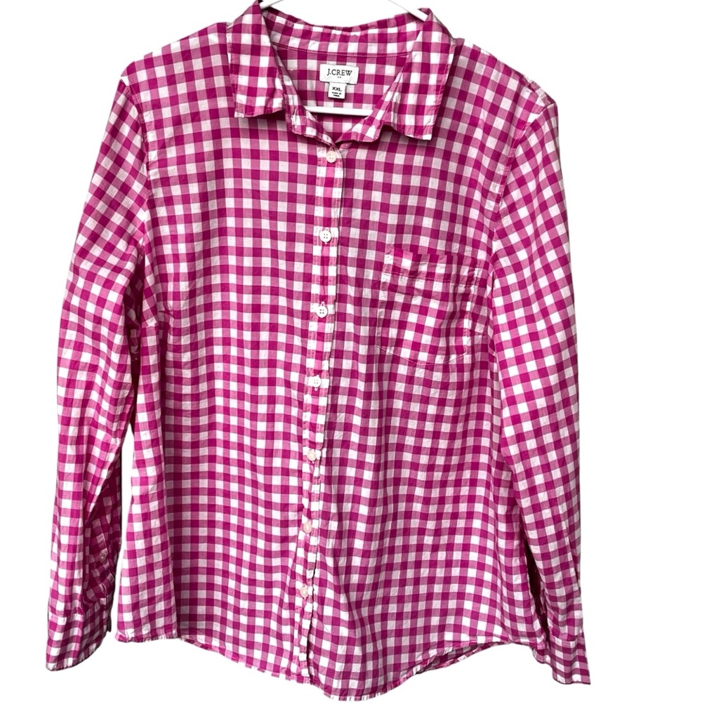 J. Crew Factory Pink Gingham Lightweight 100% Cotton Button Down Shirt Size XXL